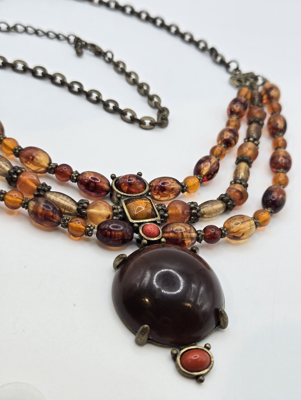 Gothic Victorian Revival Faux Gemstone Pendant Necklace 21" Whimsigoth Vampire